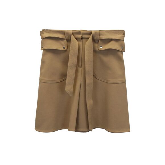Maje Belted Mini A-Line Skirt in Camel Polyester